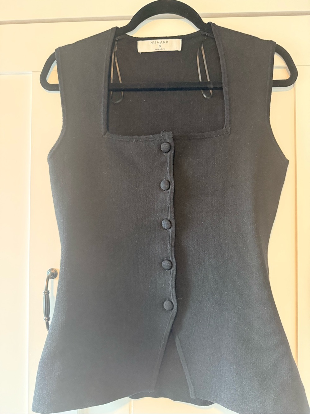 Primark Black Button-Front Square Neck Knit Tank